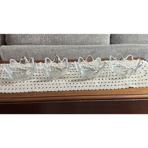 Vintage Blenko Glass Clear Textured‎ Lotus Bowls 8 Petal MCM Set of 4 1960s